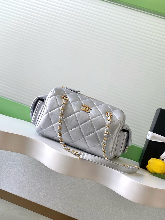 CHANEL Small Bowling Bag Lambskin AS5792 Silver