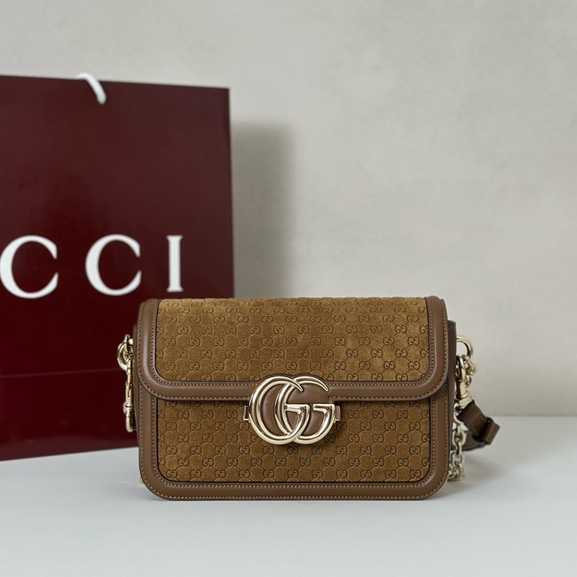 Gucci GG Marmont small suede shoulder bag 826761 brown
