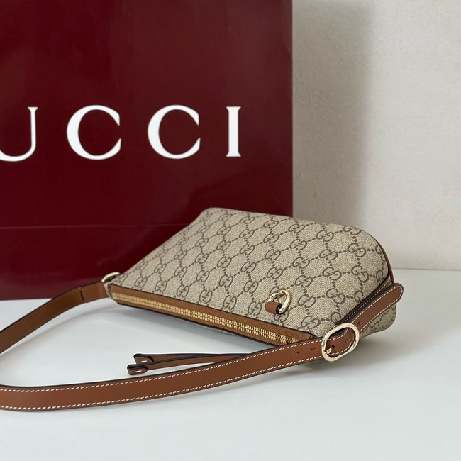 Gucci GG Emblem small shoulder bag 847281 beige and dark brown fabric