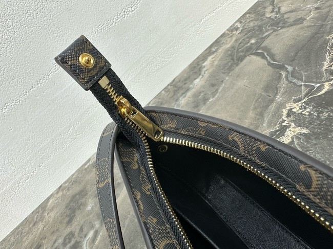 Celine TINA SHOULDER BAG IN TRIOMPHE CANVAS AND CALFSKIN 123053 black