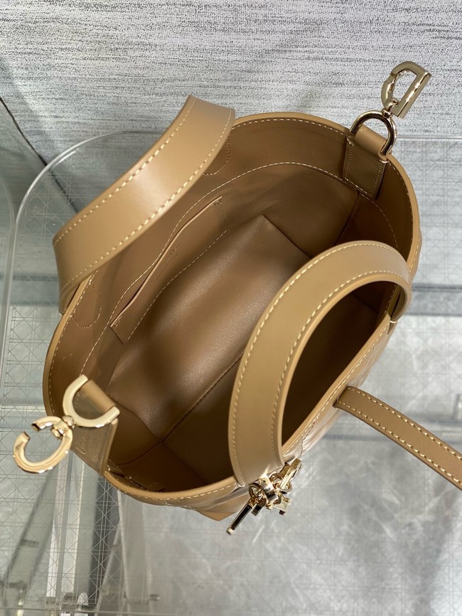 Small Dior Toujours Vertical Tote Bag Macrocannage Crinkled Calfskin M2835 Apricot