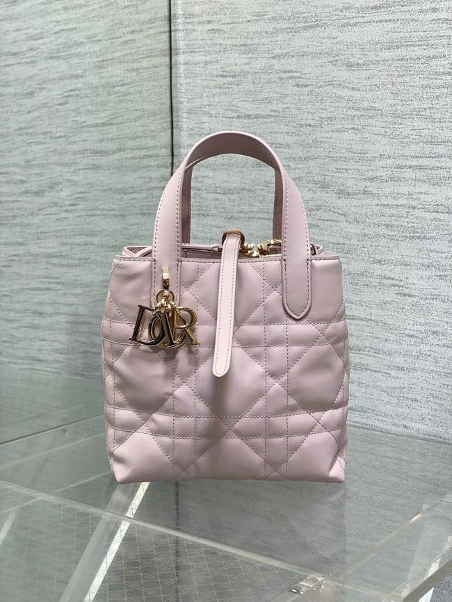 Small Dior Toujours Vertical Tote Bag Macrocannage Crinkled Calfskin M2835 light pink