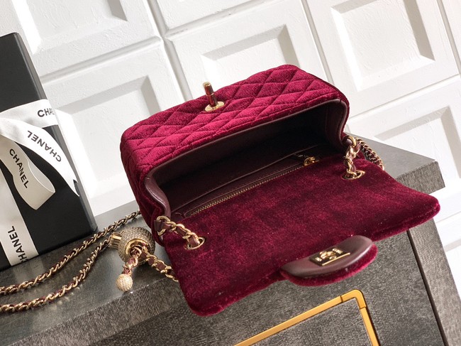 Chanel Mini Classic Handbag velvet AS1786 burgundy