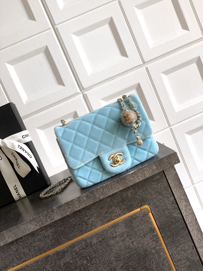 Chanel Mini Classic Handbag velvet AS1786 light blue
