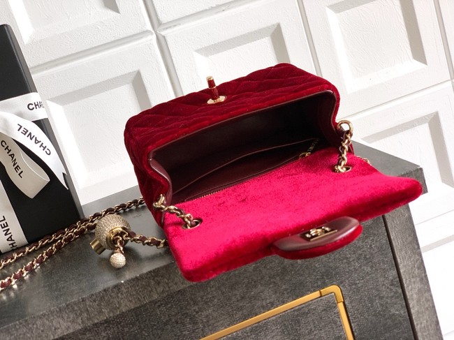 Chanel Mini Classic Handbag velvet AS1786 red