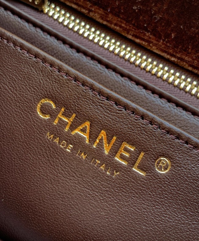 Chanel small Classic Handbag velvet AS1787 dark brown