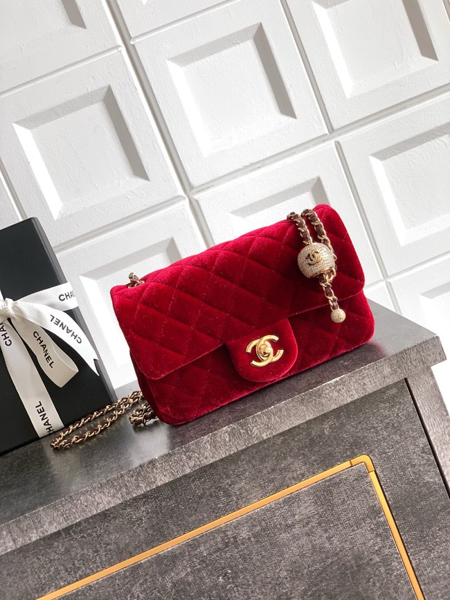 Chanel small Classic Handbag velvet AS1787 red