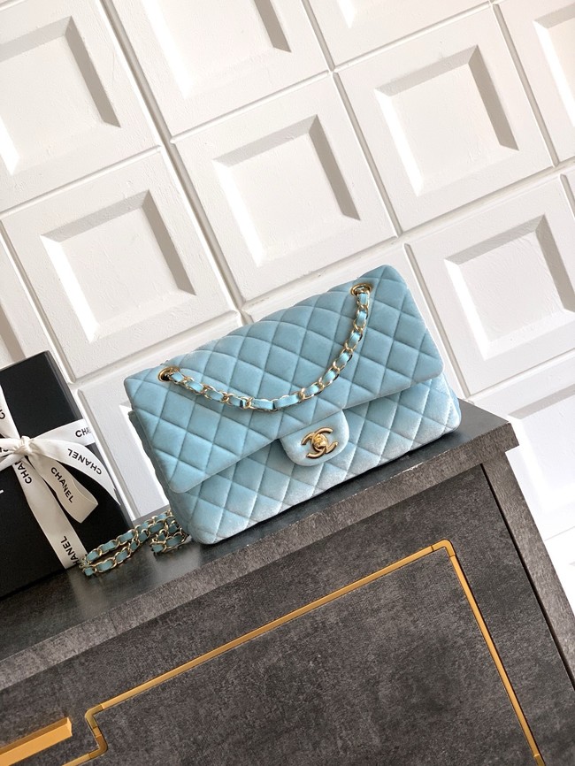 CHANEL Classic 11.12 Handbag velvet A01112 light blue