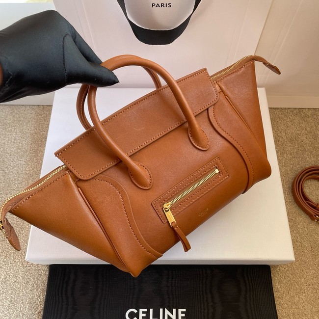Celine SMALL NEW LUGGAGE IN SUPPLE SHINY LAMBSKIN 124213 SOFT TAN