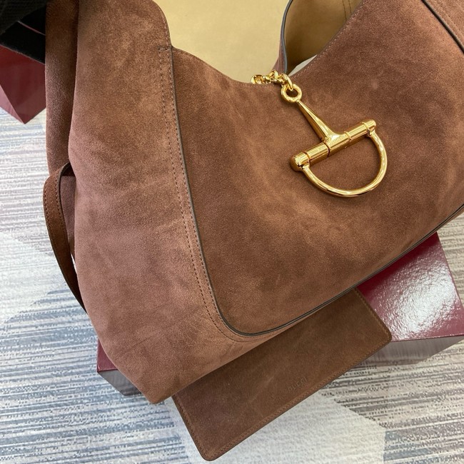 Gucci Softbit maxi shoulder bag Variation 837466  dark brown suede