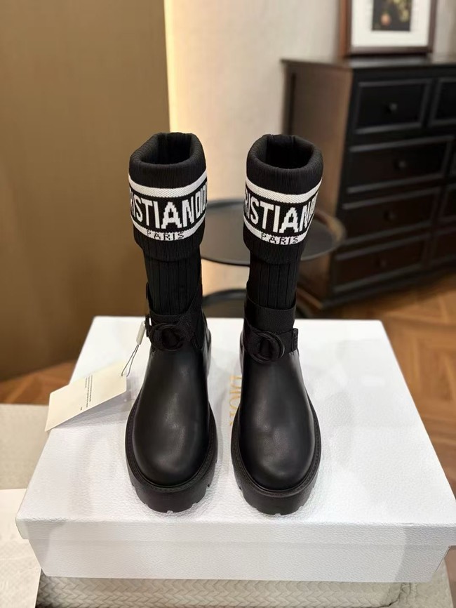 Dior D-Major Ankle Boot Black Calfskin with Black and White Technical Knit KCT268LK