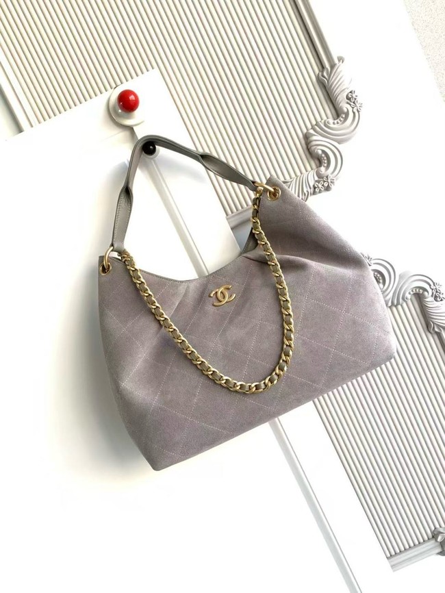 CHANEL Hobo Bag Suede Calfskin AS5978 gray