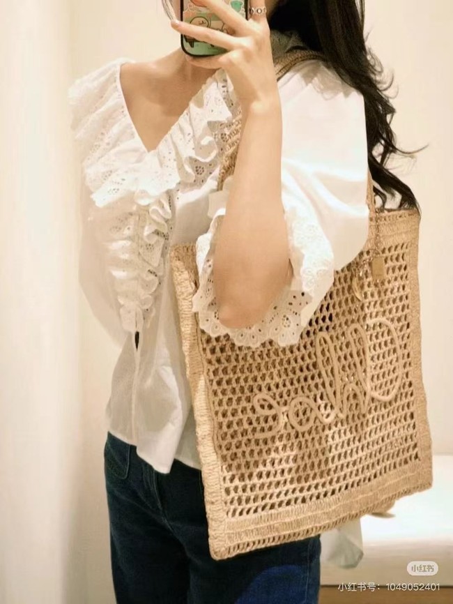 Chloe SUMMER straw and leather tote bag 0824P Nude