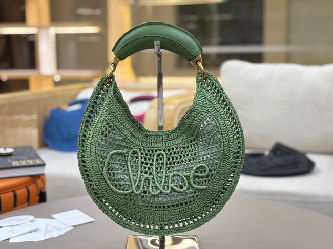 Chloe SUMMER straw and leather tote bag 1668 green