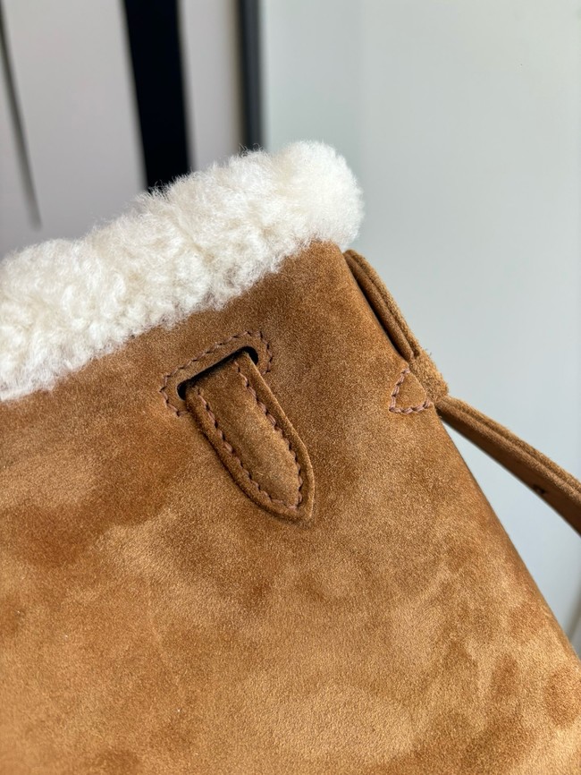 Hermes Kelly 22cm Tote Bag Suede Leather KL22 brown