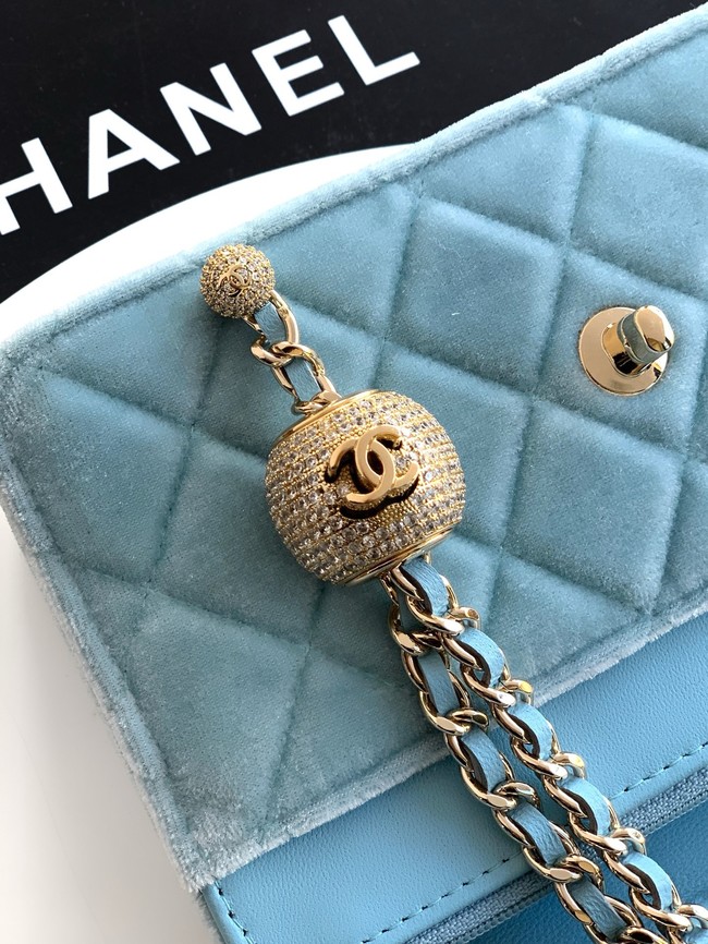 Chanel velvet Wallet On Chain AP1450 light blue