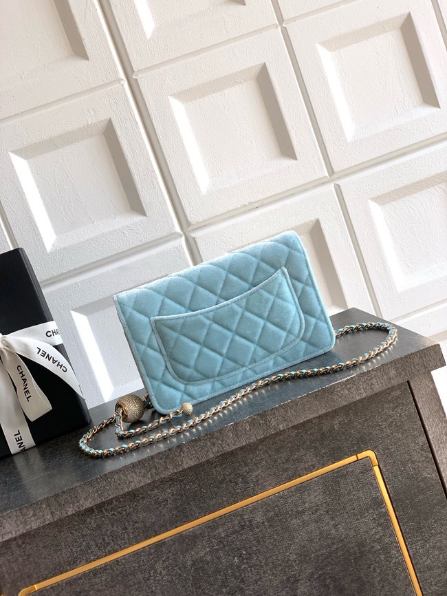 Chanel velvet Wallet On Chain AP1450 light blue
