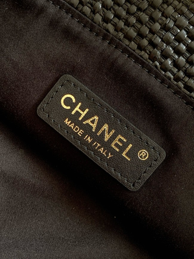 CHANEL Small Tote Braided Raffia AS6015 Black & White