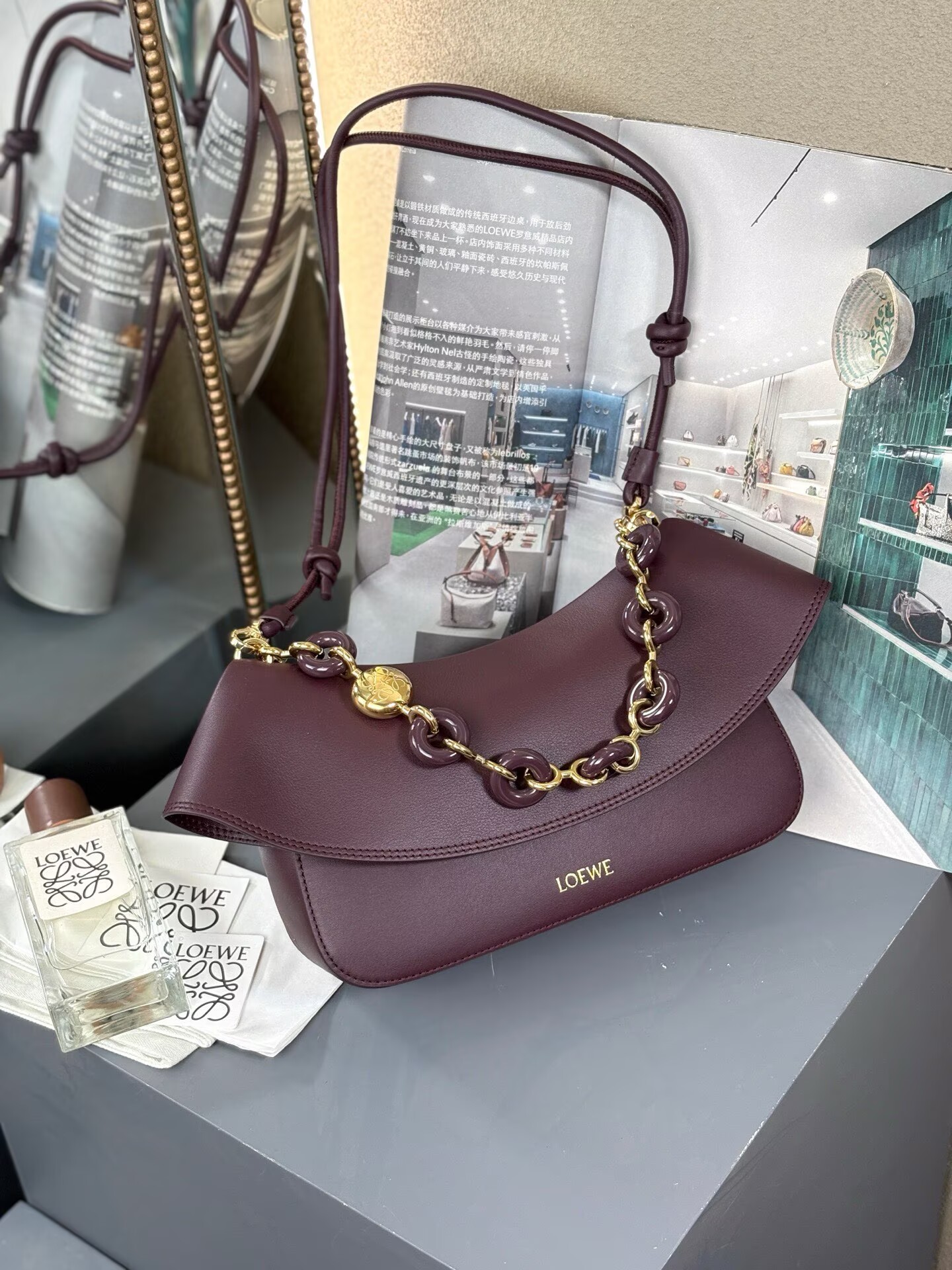 Loewe Ola Original Leather Fashion Handbag L53012 Wine