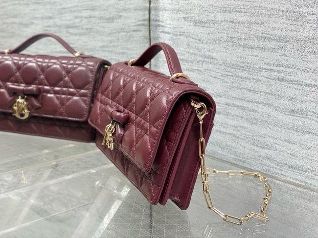 My Dior Mini Bag Cannage Lambskin S0984PU wine red