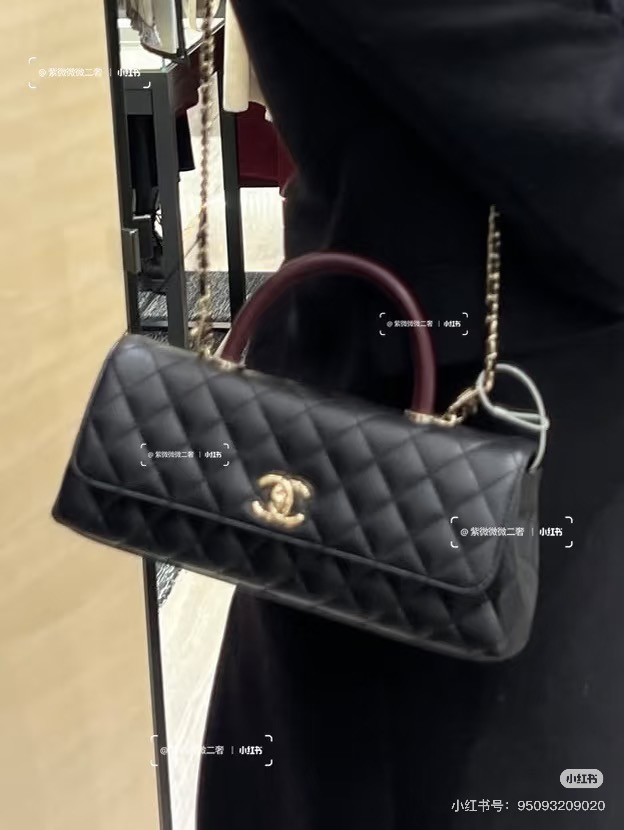 Chanel Maxi Flap Bag With Top Handle AS6091 black& wine red