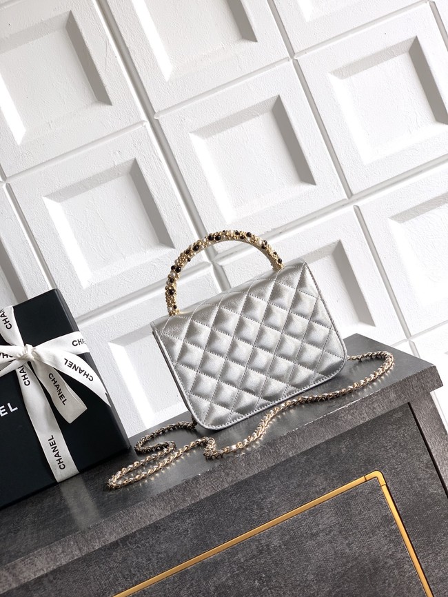 Chanel Mini Flap Bag with Top Handle AS5984 silver