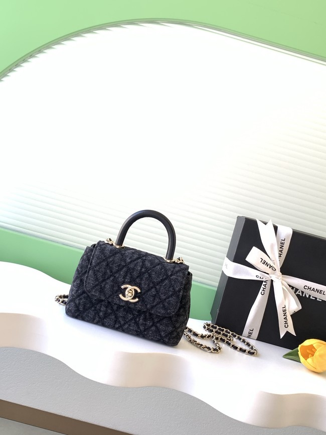 Chanel nano Flap Bag with Top Handle AS4244 denim black