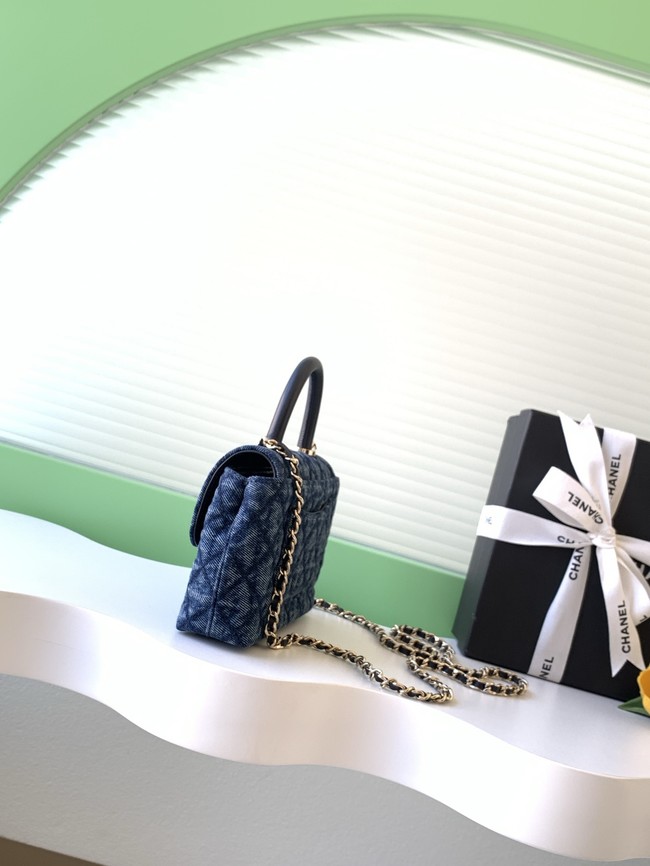 Chanel nano Flap Bag with Top Handle AS4244 denim blue