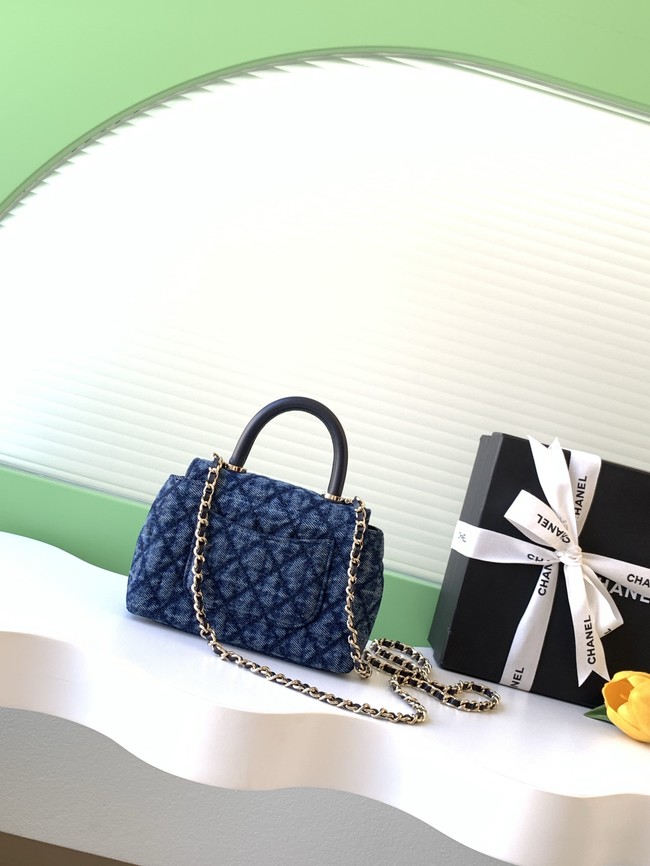 Chanel nano Flap Bag with Top Handle AS4244 denim blue