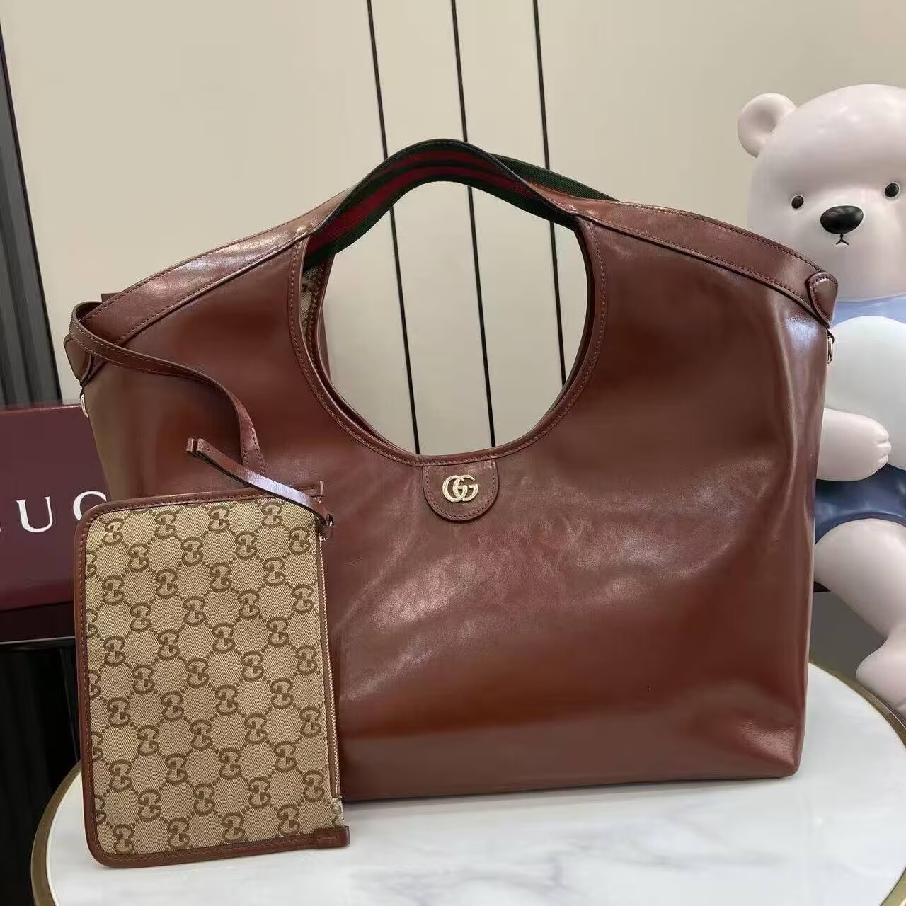 Gucci Giglio Original Oiled Leather large tote GG bag 853971 Brown