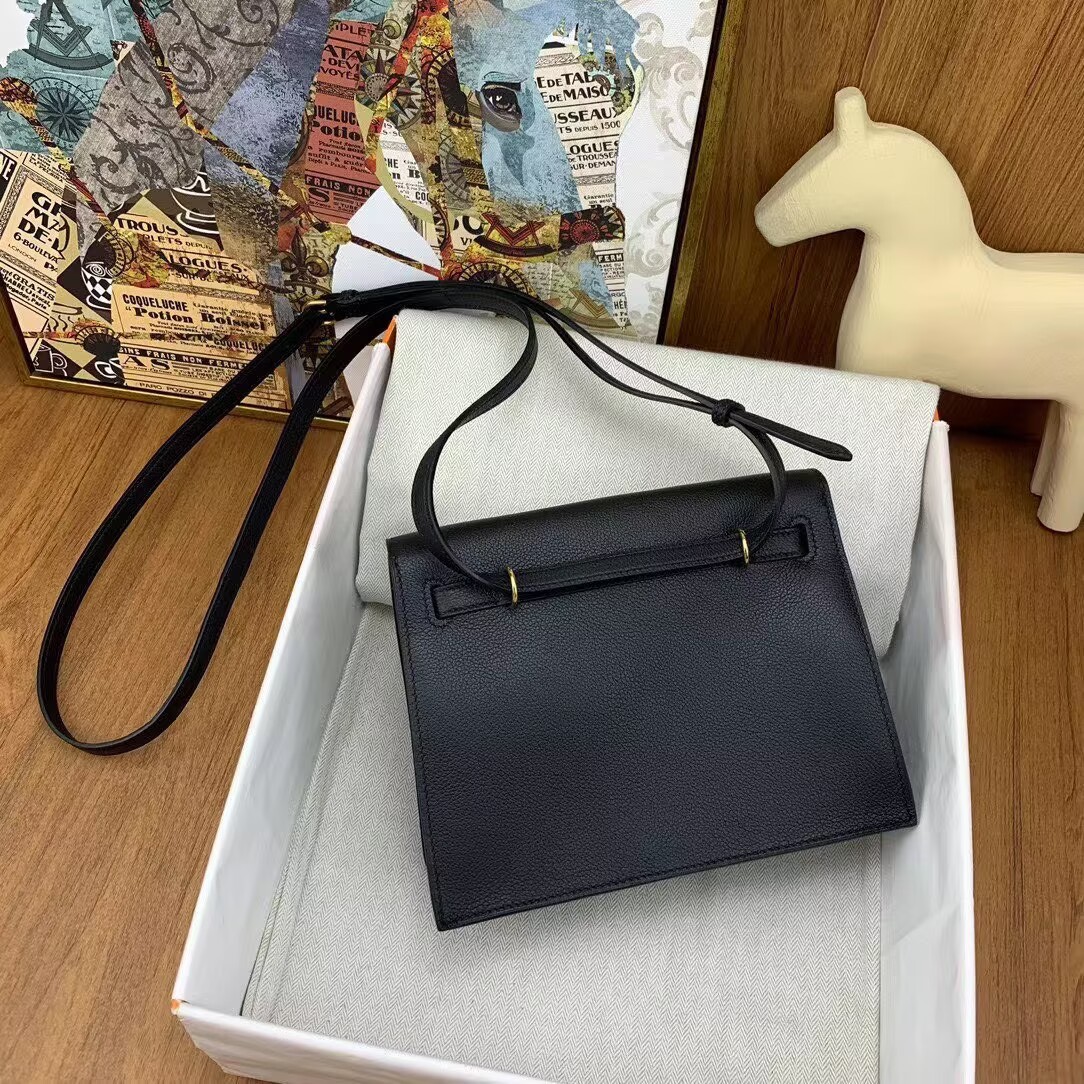 Hermes Kelly Danse Original Evercolor Leather 22CM KL22 Black Gold-Tone