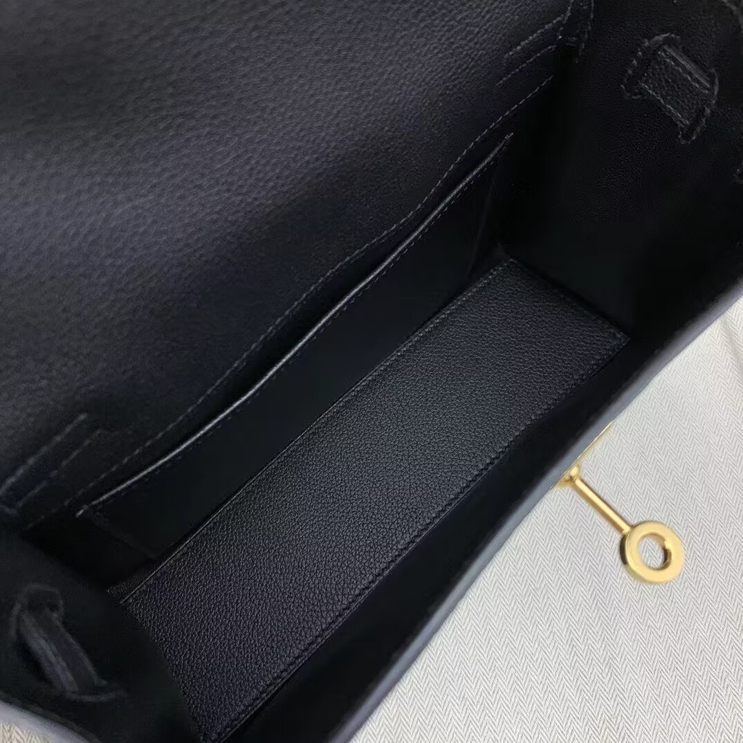 Hermes Kelly Danse Original Evercolor Leather 22CM KL22 Black Gold-Tone