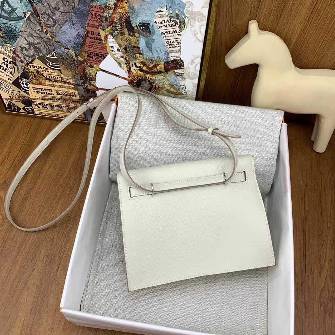 Hermes Kelly Danse Original Evercolor Leather 22CM KL22 Cream Silver-Tone