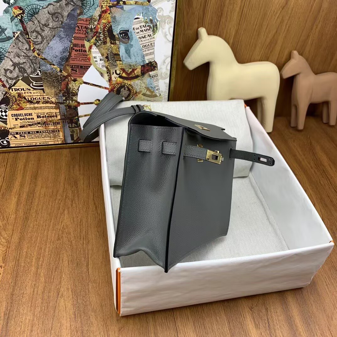 Hermes Kelly Danse Original Evercolor Leather 22CM KL22 Gray Gold-Tone