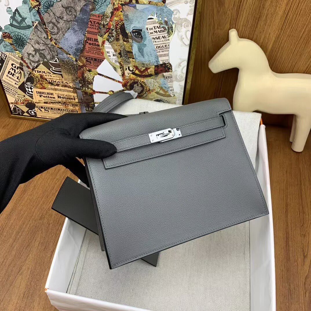 Hermes Kelly Danse Original Evercolor Leather 22CM KL22 Gray Silver-Tone