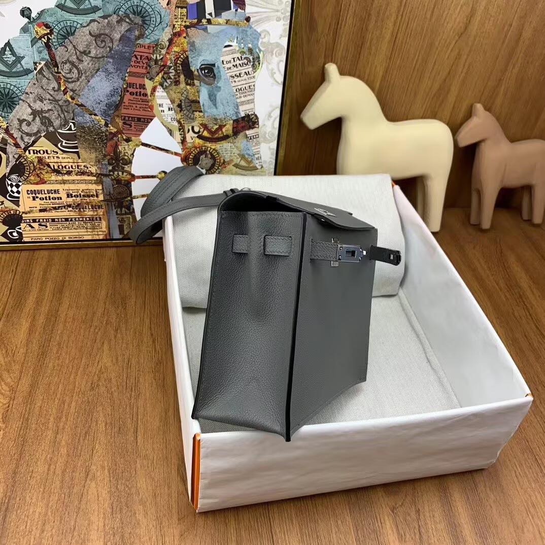 Hermes Kelly Danse Original Evercolor Leather 22CM KL22 Gray Silver-Tone