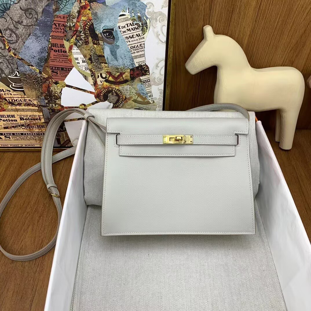 Hermes Kelly Danse Original Evercolor Leather 22CM KL22 Light Gold-Tone