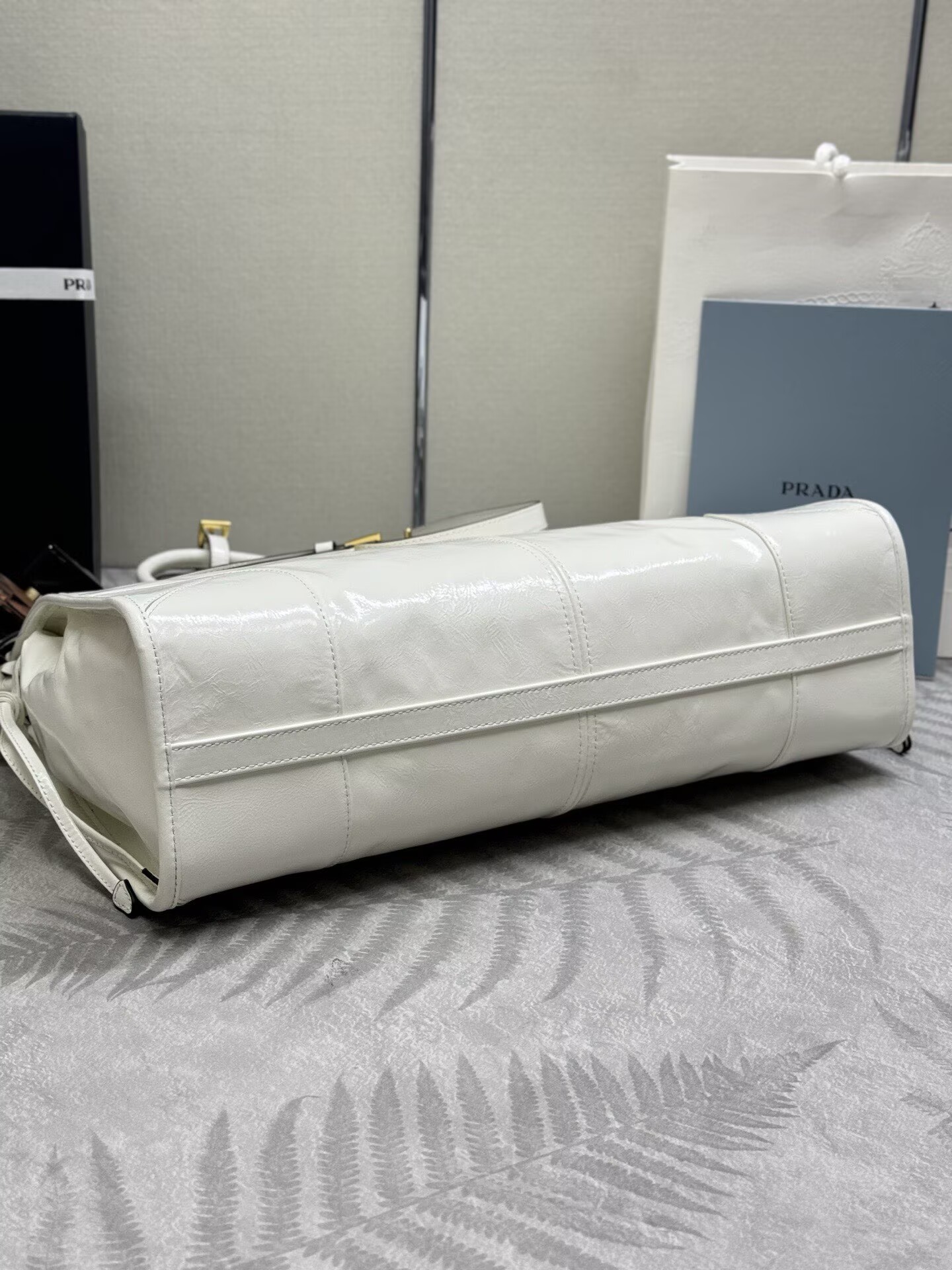 Prada Bonnie Leather Tote Bag 1BA433 White