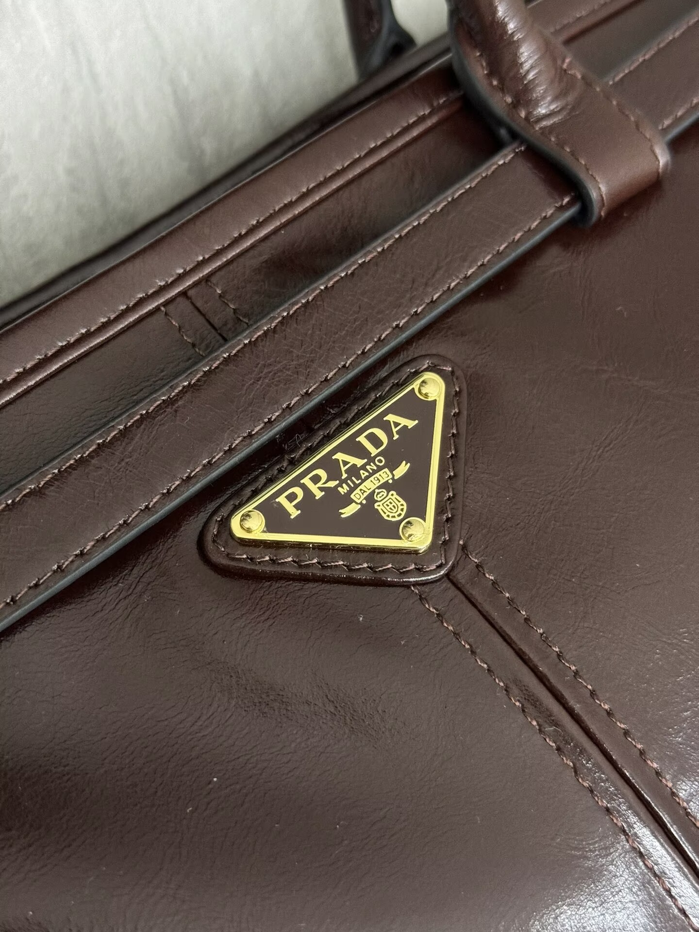 Prada Large Bonnie Leather Tote Bag 1BA439 Dark Brown