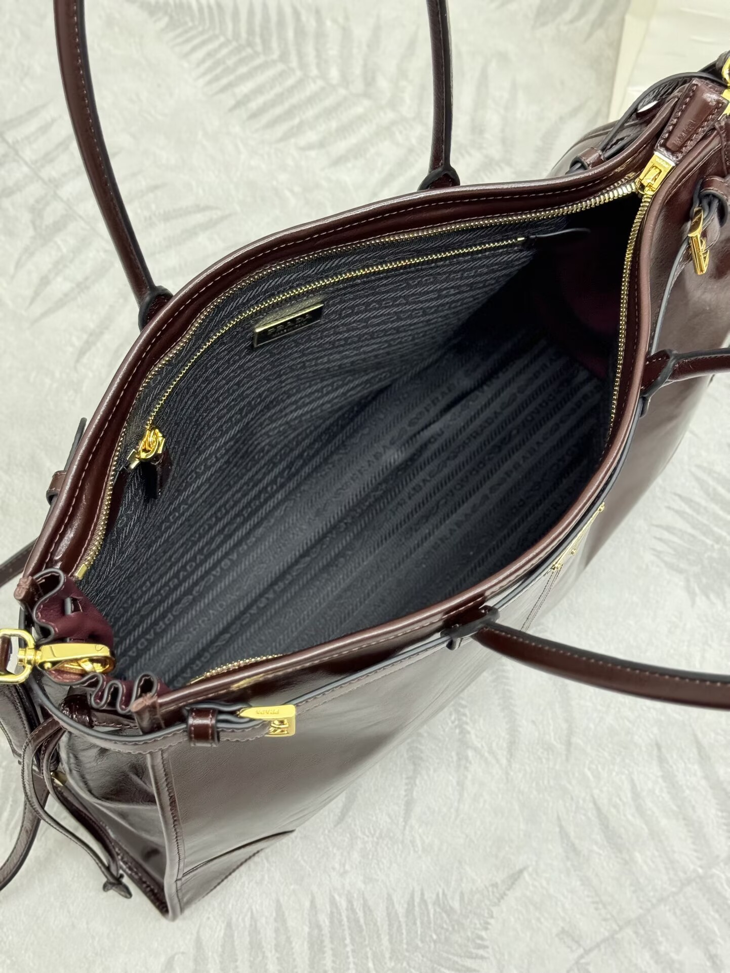 Prada Large Bonnie Leather Tote Bag 1BA439 Dark Brown