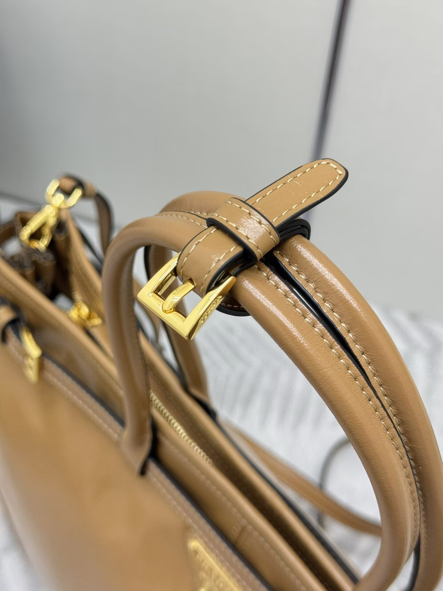 Prada Large Bonnie Leather Tote Bag 1BA439 Khaki