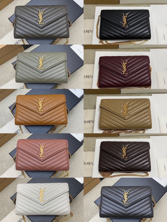 SAINT LAURENT WOC Classic Monogramme Flap Bag 360452 Khaki