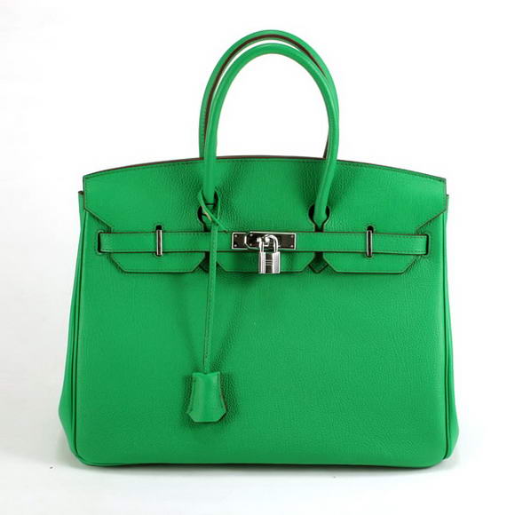 Hermes Birkin 35CM Smooth Leather Handbag 6089 Dark Green Silver