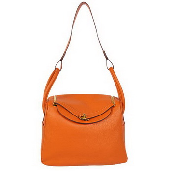 Hermes Lindy 30CM Havanne Handbags 1057 Orange Leather Golden Hardware