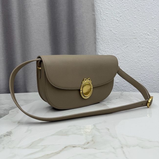 Medium Dior Medaillon Flap Bag Grained Calfskin M3920QD Khaki