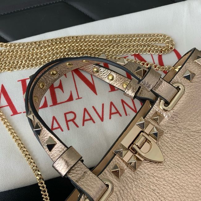 VALENTINO ROCKSTUD mini grained calfskin bag SHI16 Champagne gold